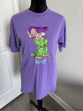Vintage The Disney Store Dopey Embroidered Tee Shirt Purple Medium